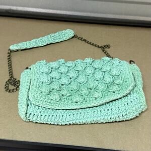Mint Green Crochet Knit Chain Strap Shoulder Bag Crossbody Purse Women's